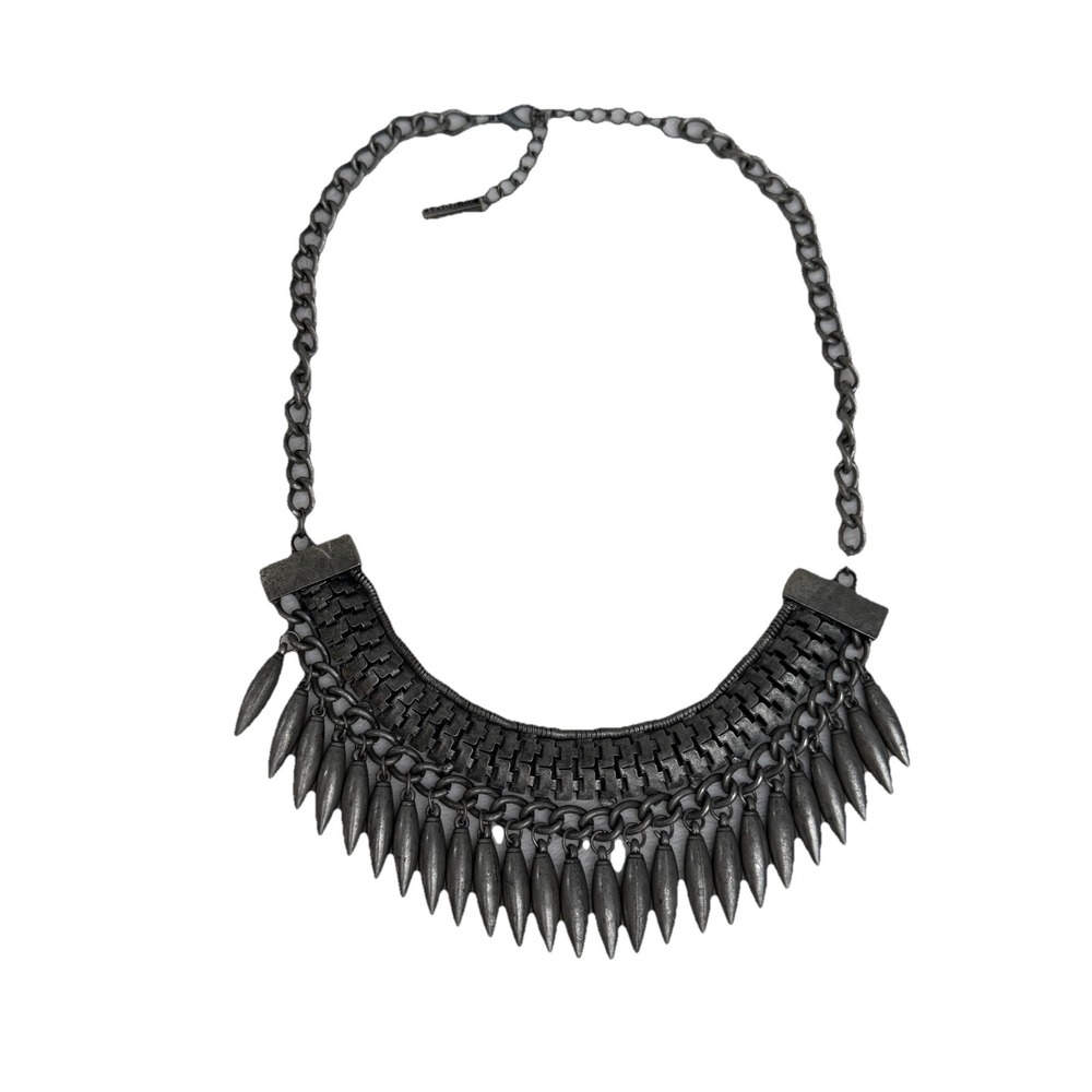 RELIGION London Gunmetal Statement Spike Necklace | Industrial Punk‎ Bib Chain